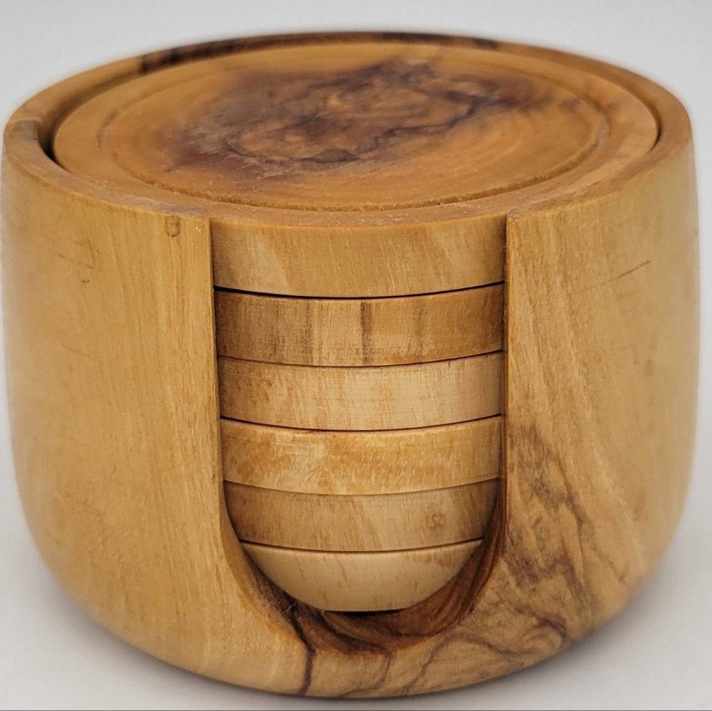 Wood Coaster Set with Holder 6 Coasters